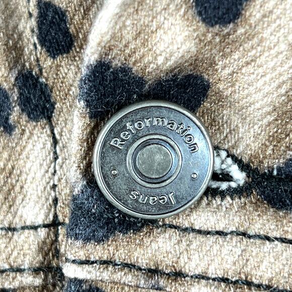 Reformation Leopard Print Jean Jacket Small Tan/Black Trucker Denim Boho Mobwife - Picture 7 of 8